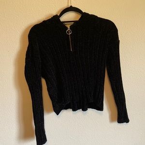 Soft, black quart zip with hood